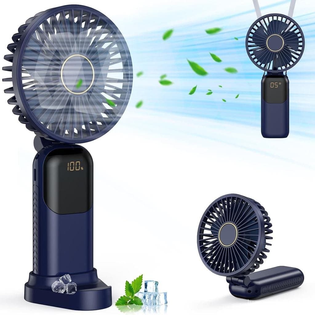 Ventilador Portátil Recarregável, Mini Ventilador de Mão com 5 Velocidades 5000mah, Ventiladores Elétricos USB Pequenos,