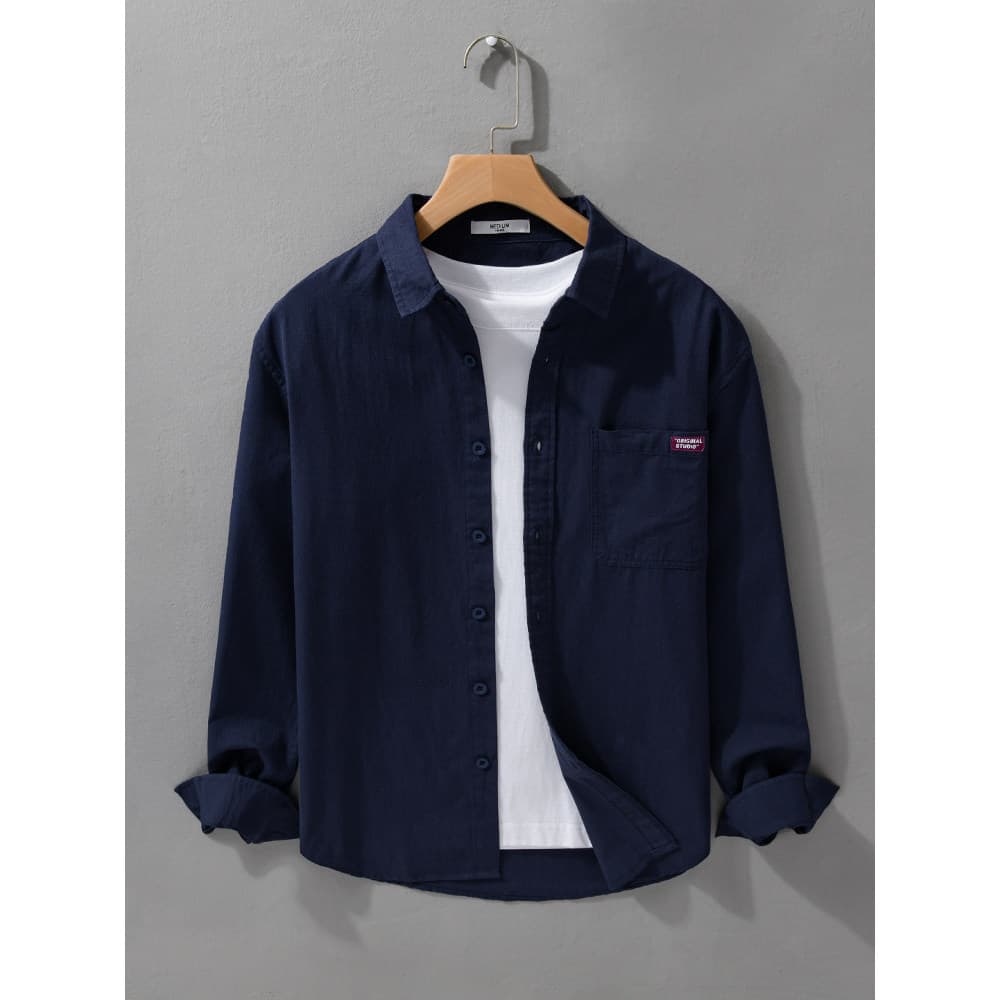 Camisa de algodão puro masculina de manga comprida outono inverno branco topo Cardigan camisa masculina clássico interio
