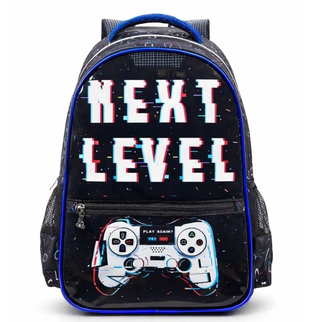 Mochila Escolar Masculina Gamer Juvenil C/Alças Preta Resistente