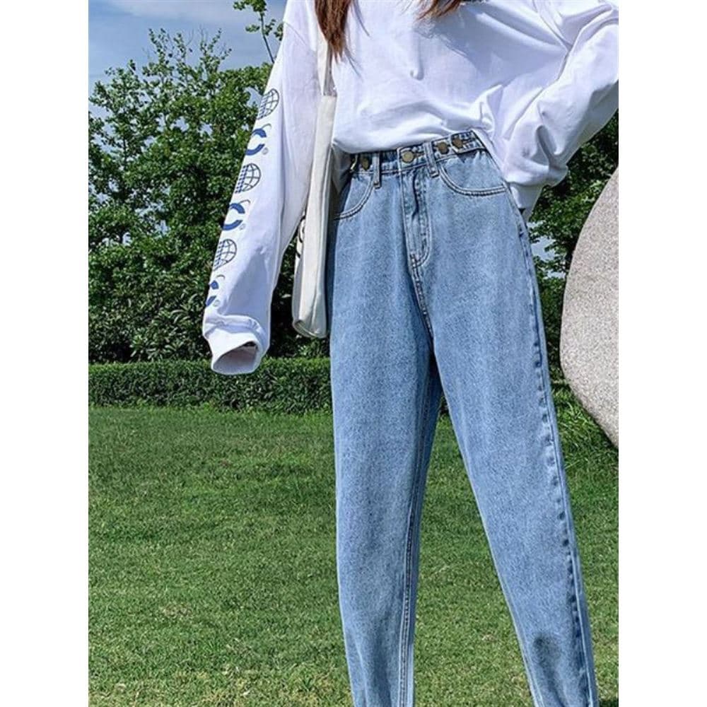 Jeans feminino reto solto 2024 primavera outono novo estilo cintura alta mais magro olhar All-Match tornozelo-perna Hare
