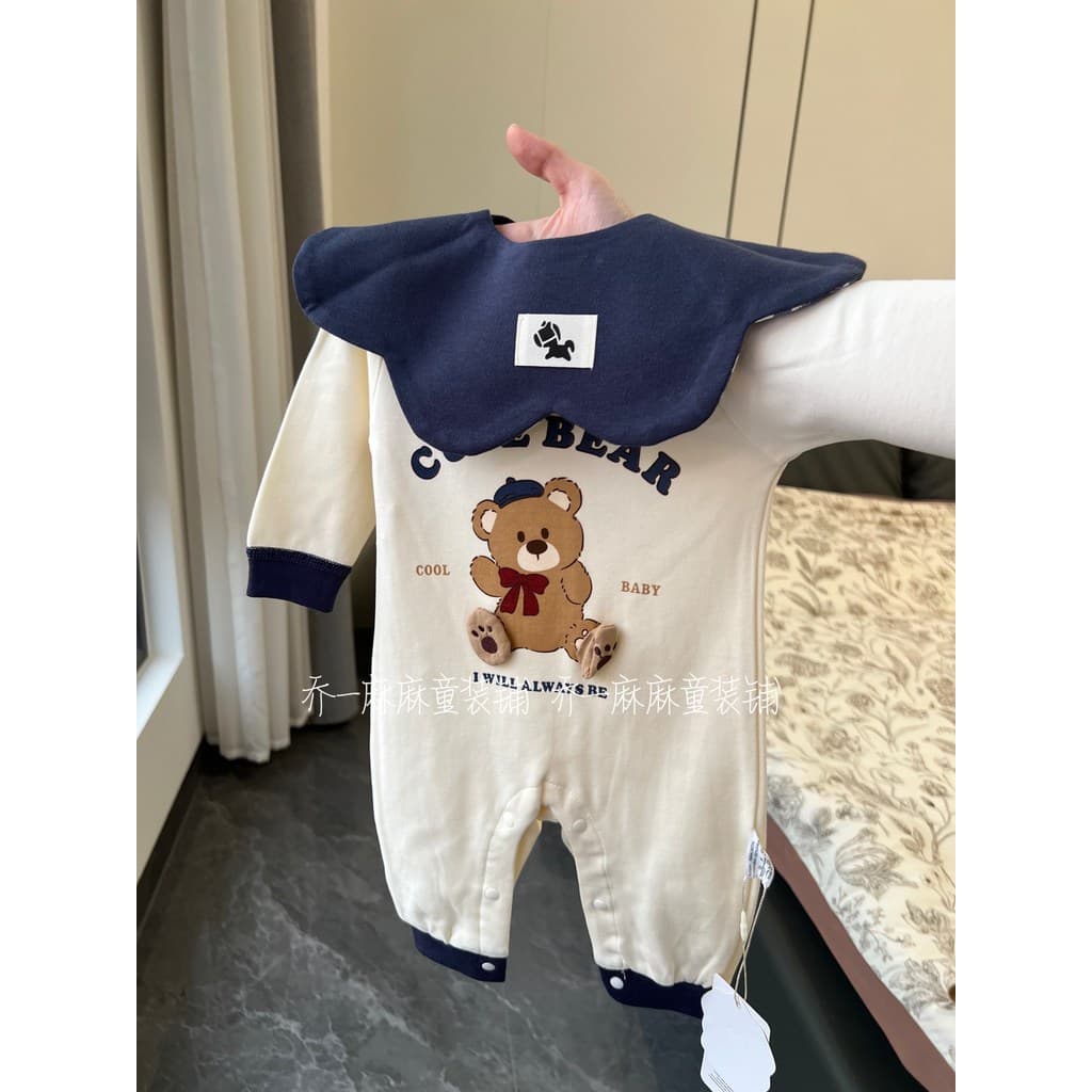 [Base de primavera 100 algodão] Macacão fechado de manga comprida para bebê recém-nascido estilo outono Super fofo desen