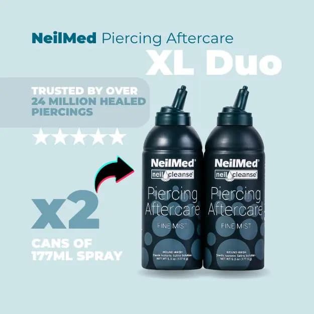 NeilMed Spray Pós-Cuidado para Piercings LDuo-2177ml, Solução Salina Estéril, Névoas Finas, Cura Suave Premium para Pier