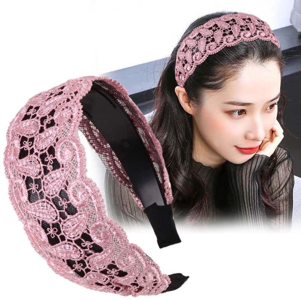 Mulher Hair Hoop Elegante Lavagem De Cabelo Rosto Oco Com Renda Não Deslizante