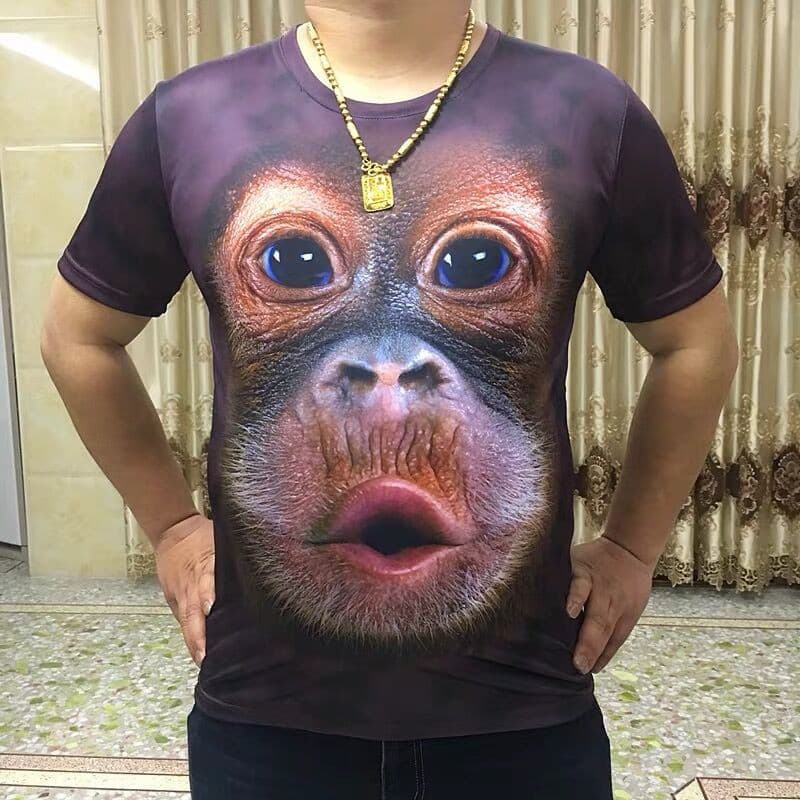 Reunião Anual Boate Criativo Irmão Gordo 3d Impressão Digital Roupas Engraçado Magro-Ajuste Superior Meia Manga Orangota
