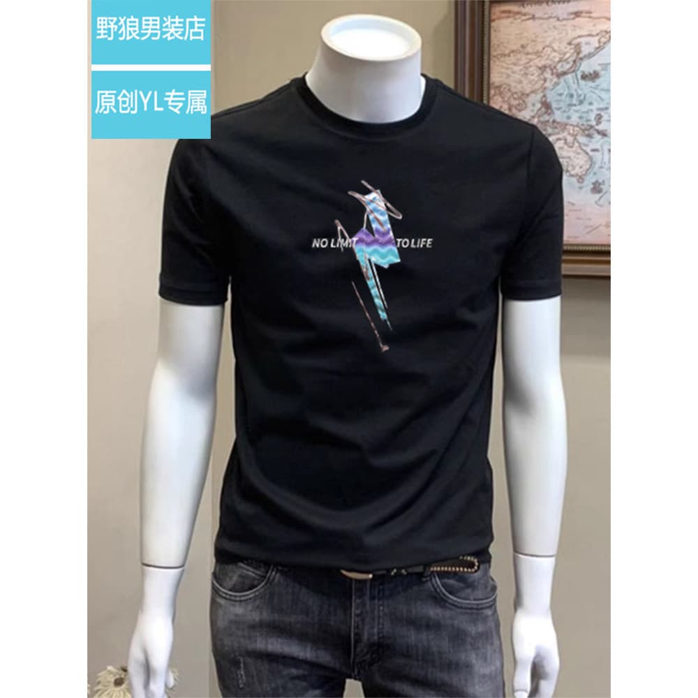 Camiseta masculina de manga curta algodão mercerizado 2026 verão novo estilo impresso na moda bonito fino-ajuste All-Mat