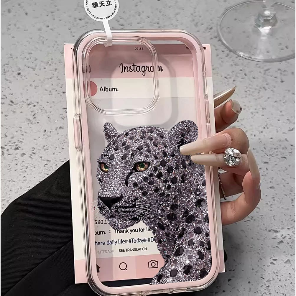 Capa Transparente Para IPhone 17 Pro Max 16 15 14 13 12 11 17Air Xs 2 Em 1 De Leopardo De Cristal