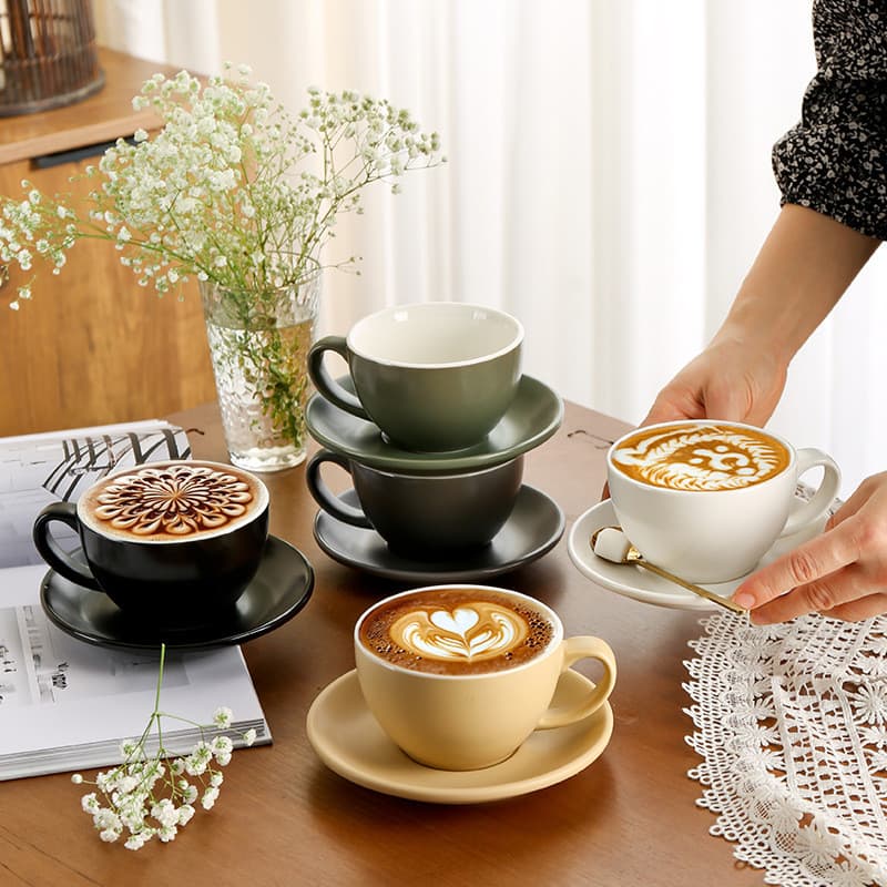 Xícara de café com leite de cerâmica, conjunto de xícara de café italiana, pires simples, 300ml, xícara de café expresso