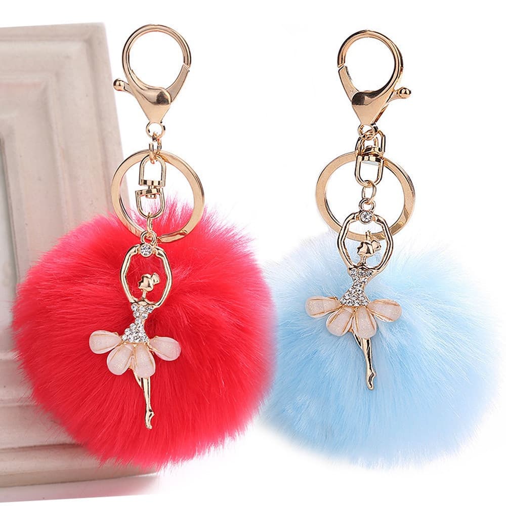 Chaveiro Criativo com Strass, Bailarina de Balé, Porta-Chaves, Acessório para Bolsa Feminina, Pom Pom Fofo, Anjo Menina