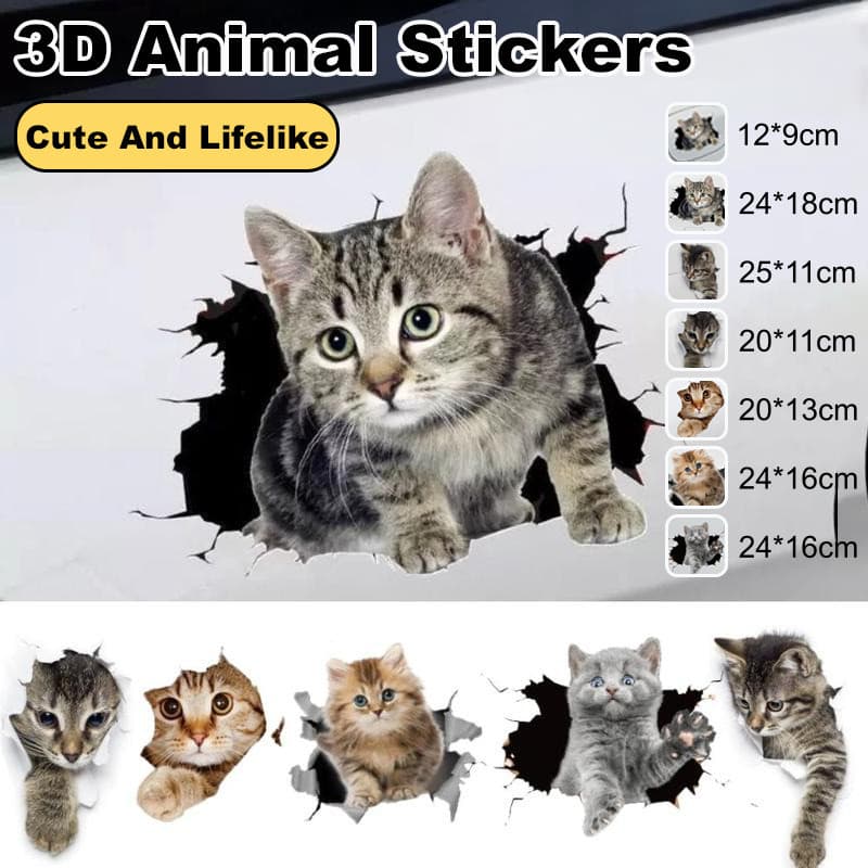 [Decoração Divertida] Adesivo de Gato 3D/Decoração de Carro/Para Todos os Veículos