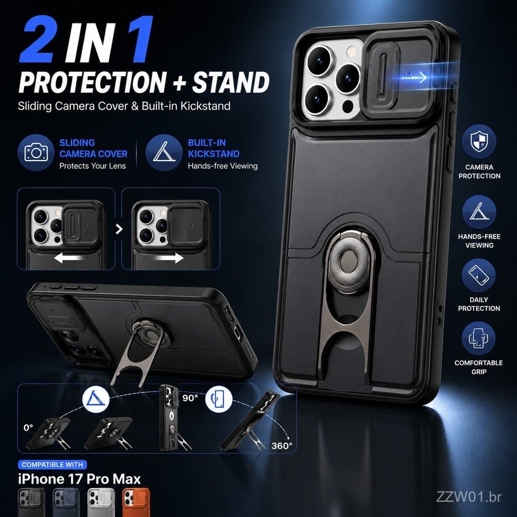 360 °   Capa Protetora com Suporte Rotativo para Câmera para iPhone 14 Pro Max 13 Pro Max 12 Pro Max 11 Pro Max 17 Pro M