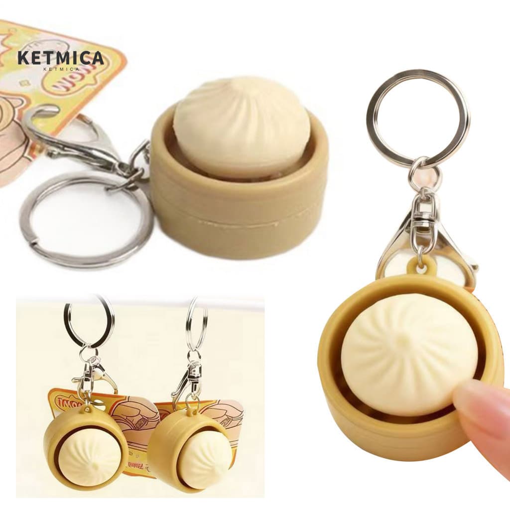 Stress Relief Toy Soft Squeeze Steamed Bun with Sound Cute Pvc Fidget Keychain Portable Decompression Gadget for Kids Ad