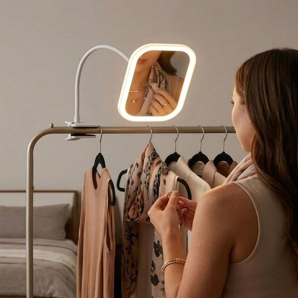 Espelho Led Camarim Recarregável Com Garra 3 Tons De Luz Skincare Mesa DONG