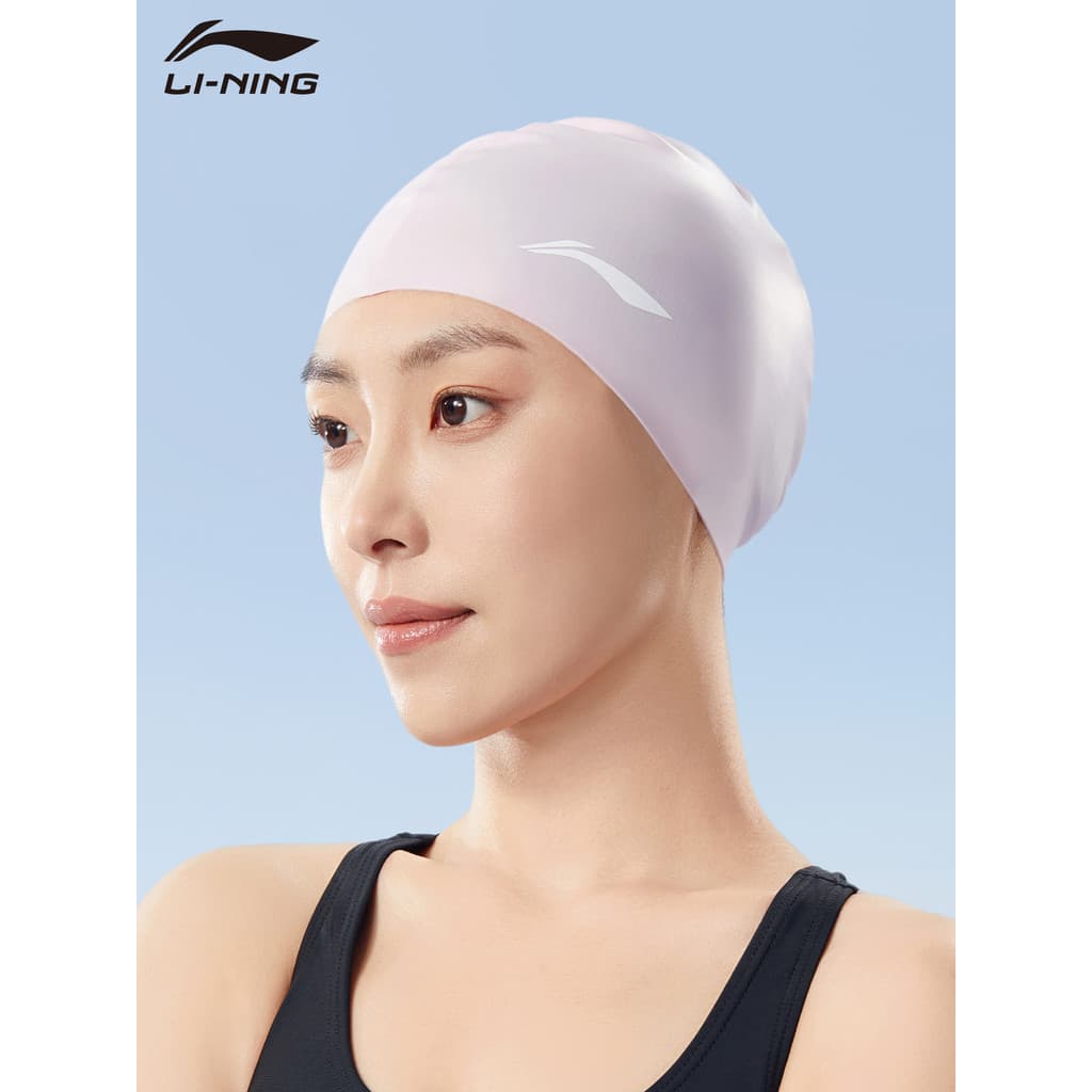 Li Ning Touca de natação estilo feminino cabelo longo dedicado Extra grande Silicone circunferência da cabeça grande nat