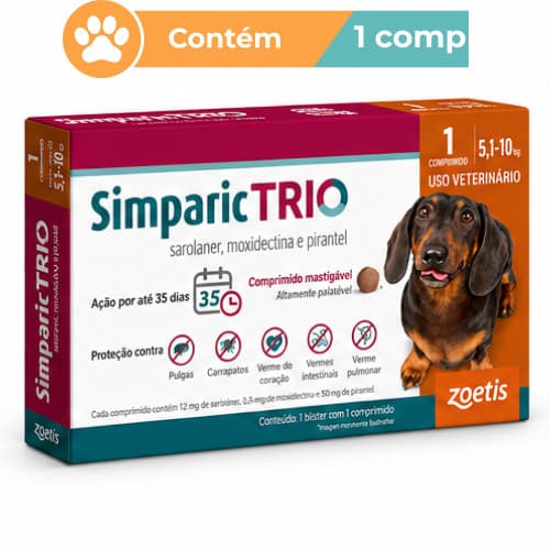 Antipulgas Simparic Trio 12mg Cães 5,1 a 10kg 1 Comprimido
