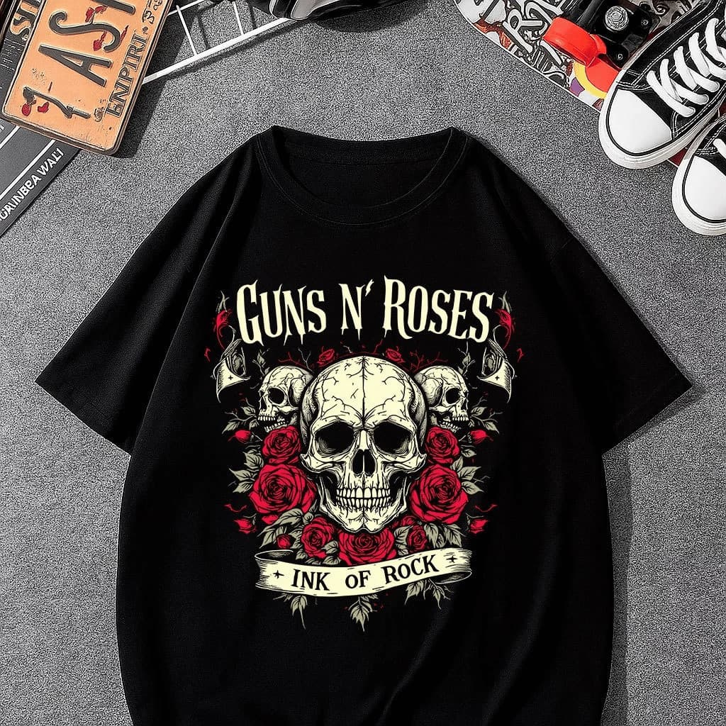 [Camiseta Premium em Algodão Puro]VU Camiseta Banda Guns N Roses Rock Camisa 100% Algodão Unissex Envio Rápido