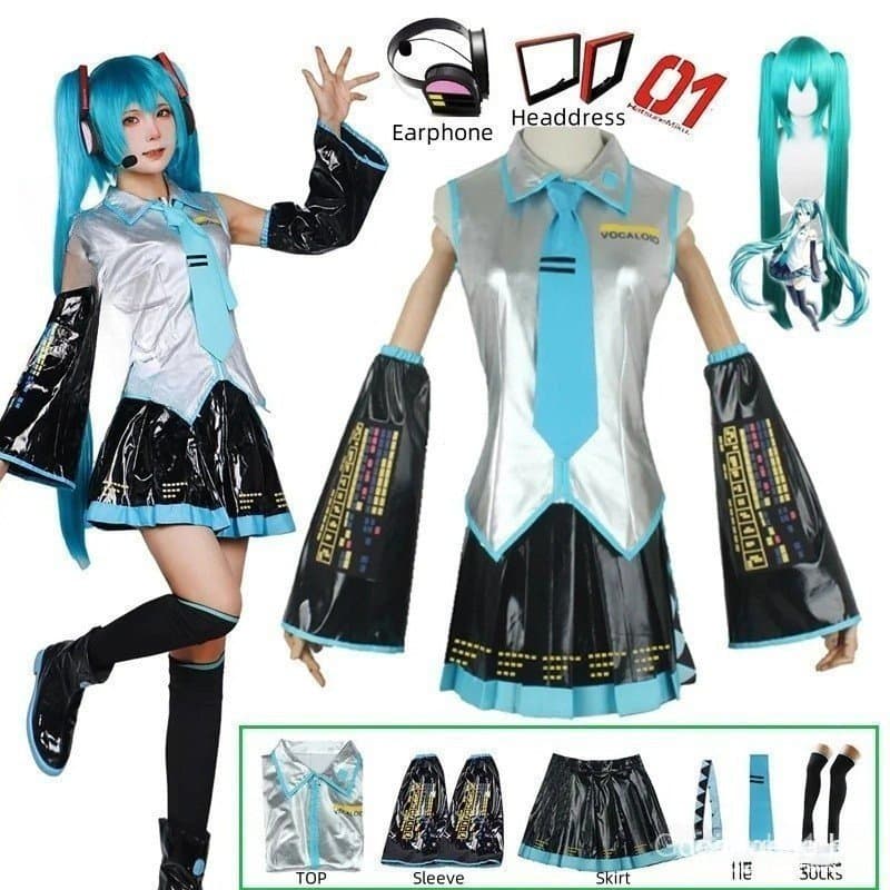 Anime Miku Role Playing Traje Peruca Tiara Conjunto Conjunto de Acessórios de Festa de Halloween Meninas Senhoras