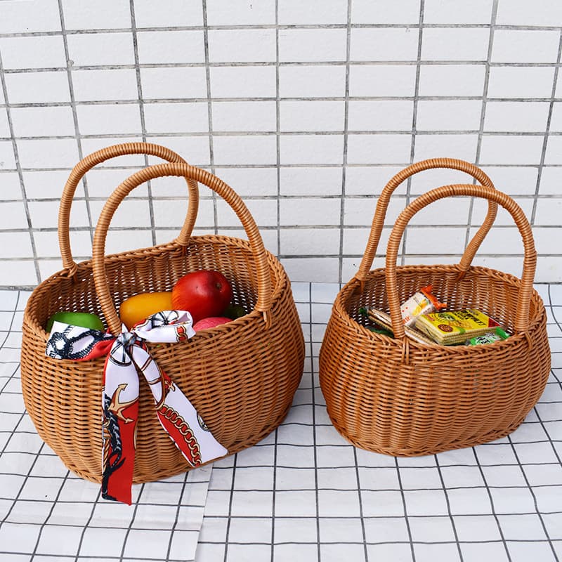 Cesta de vime tecida cesta de banho Material redondo cesta de vegetais compras ovo piquenique cesta de frutas armazename