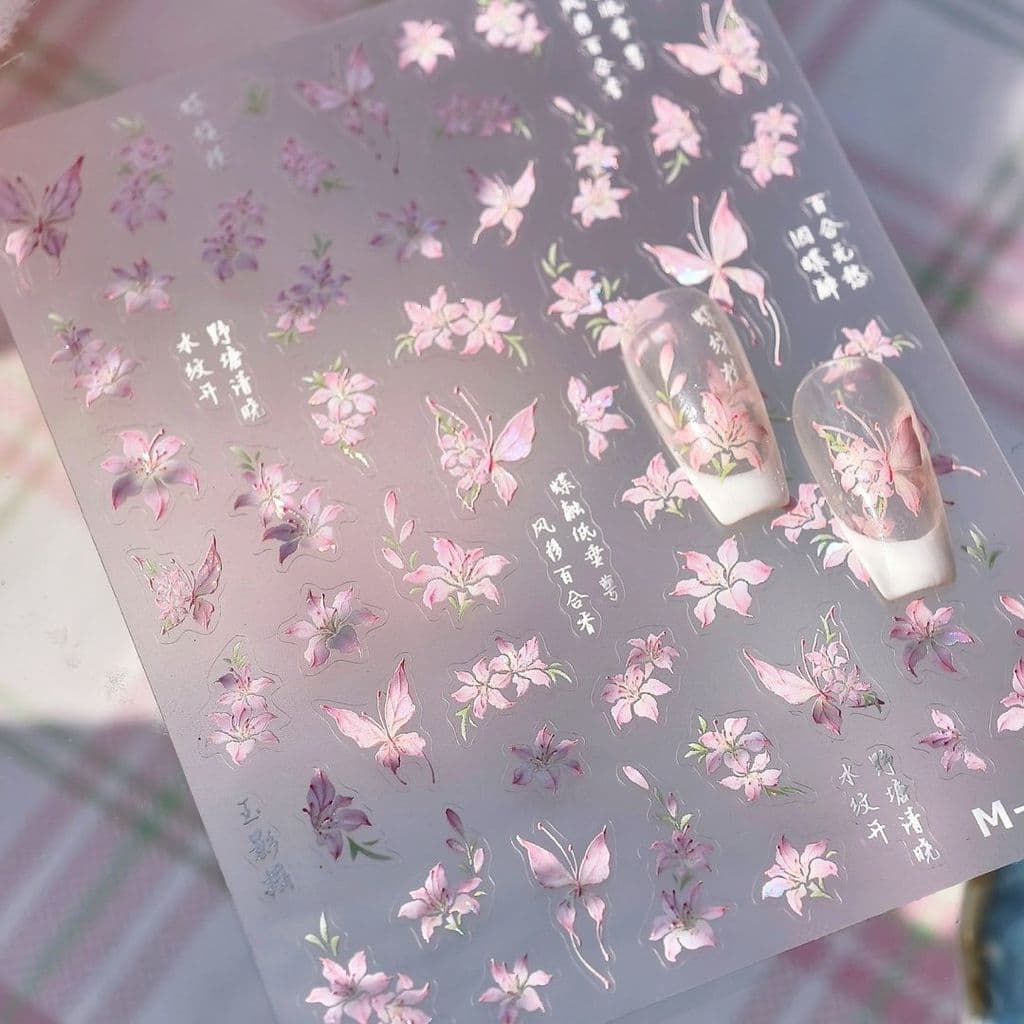 decoração de unha decoração de unha adesivo Adesivos de unhas de flores de padrão de borboleta de lírio de estilo nacion