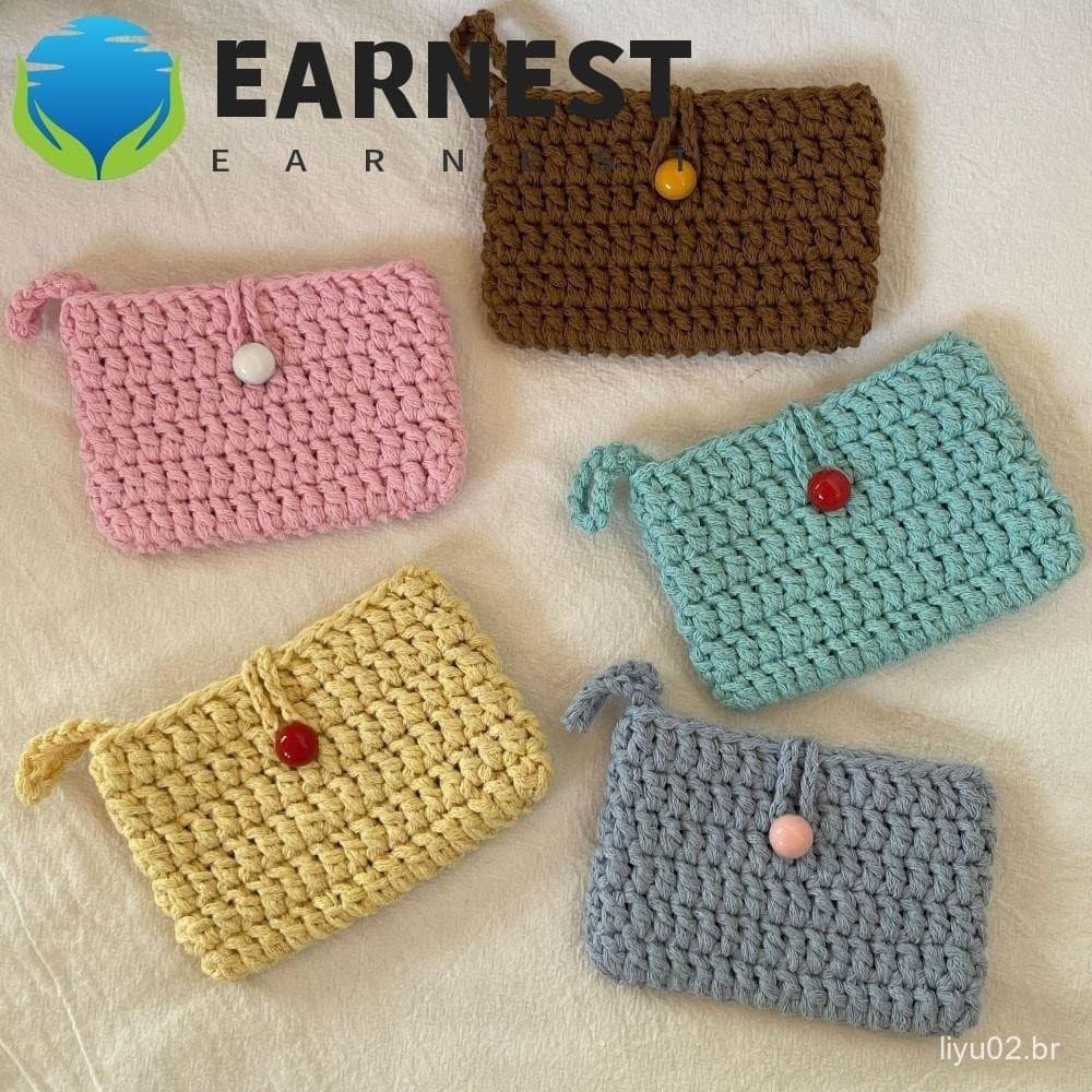 Bolsa De Moedas De Crochê EARNEST , Pequena Feita À Mão Para Cartão De Tecelagem , Mini Bolsas Quadradas De Tricô De Cor