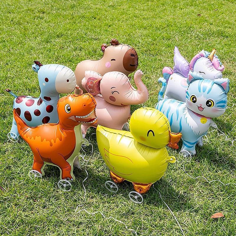 Decorador 4D Dos Desenhos Animados Balões De Folha Elefante Suporte Andando Balão Com Roda Para Crianças Festa Aniversár
