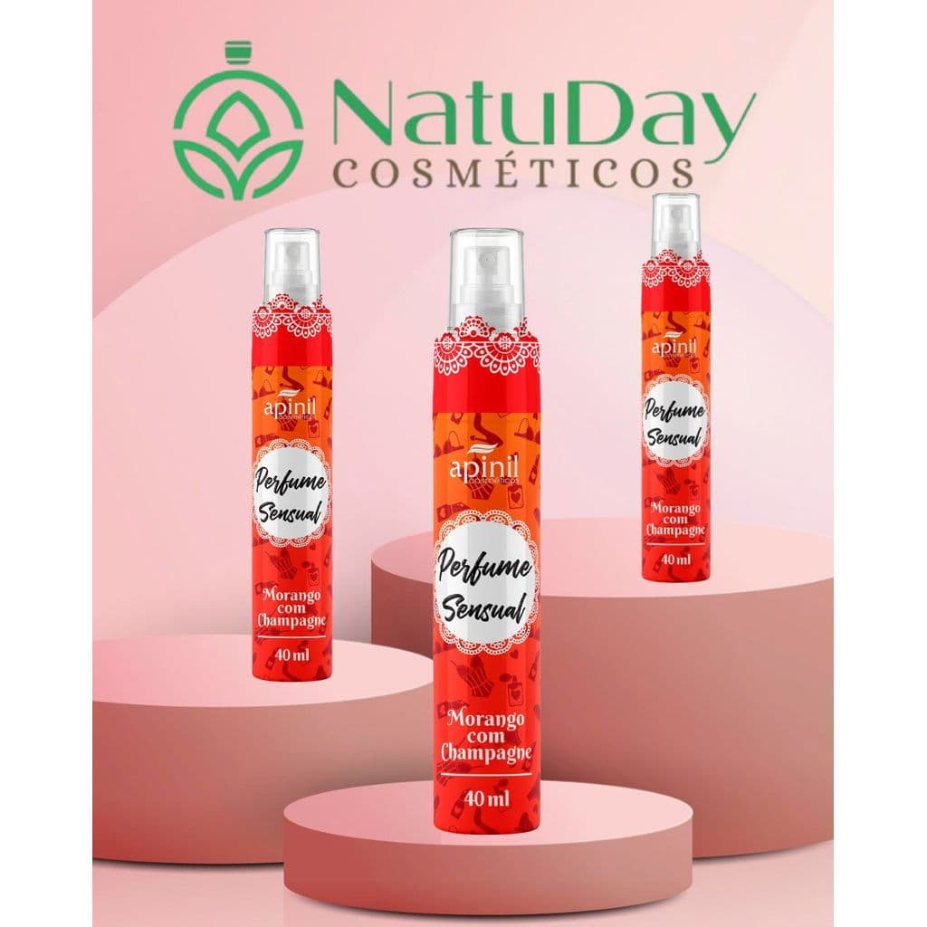 Kit 3 Perfumes Spray Perfumado Morango com Champgne 40ml Evita Mau Odor Apinil