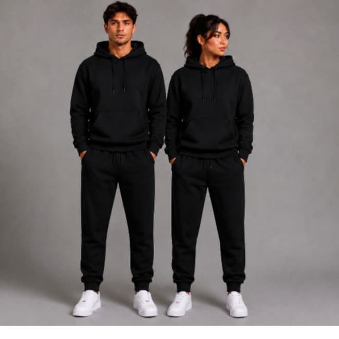 Conjunto Liso Kit Moletom Preto Blusa de Frio + Calça de Punho Unissex Feminino Masculino