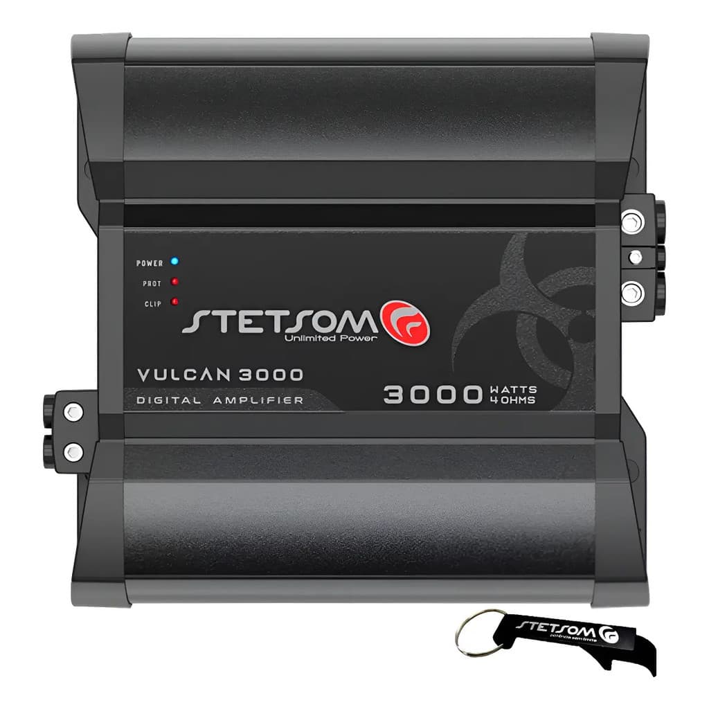 Módulo Amplificador Stetsom Vulcan 3000W RMS 1 Canal 4 Ohms Full-Range para Som Automotivo