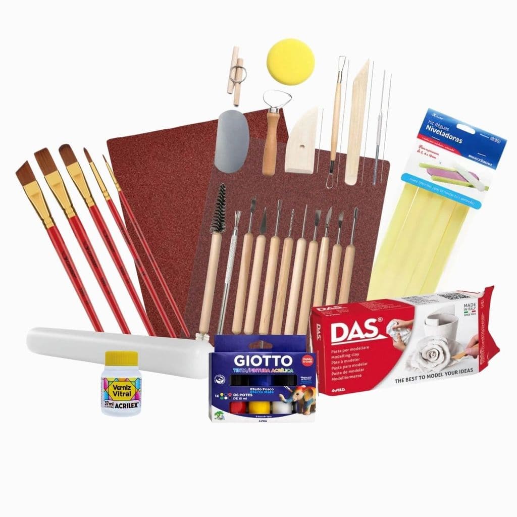 Kit Massa Fria DAS 500g Ferramentas Réguas Tinta Estecas