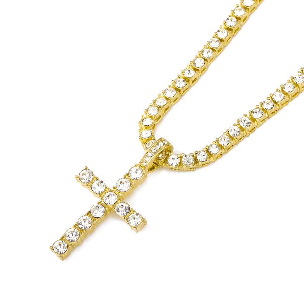 Tel: Hip Hop Cruz Colar Pingente Cheio de Diamante 4mm Corrente de Tênis Moda Masculina Joias Exclusivas ARHS