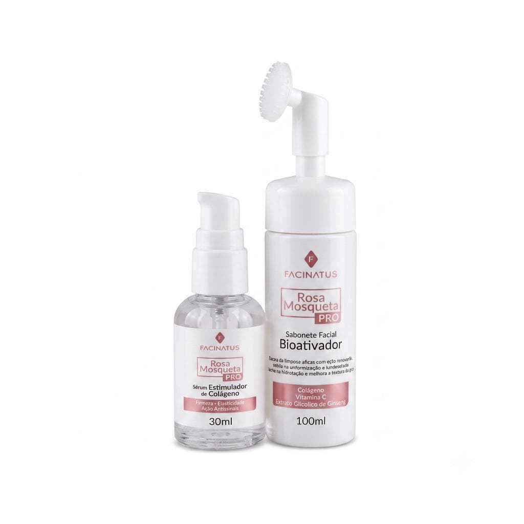 Kit Facial Rosa Mosqueta Pro Estimulador De Colágeno Anti Idade Sérum Vitamina C Sabonete Facial Alta Performance