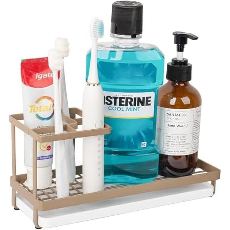 Porta-Escovas De Dentes Organizador De Pasta De Dente Acessórios De Banheiro , Prata | Aço Inoxidável , 4 Slots , Bandej