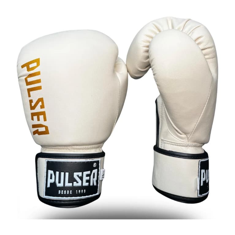 Luva Profissional Boxe Muay Thai Kickboxing MMA Creme e Dourado Pulser
