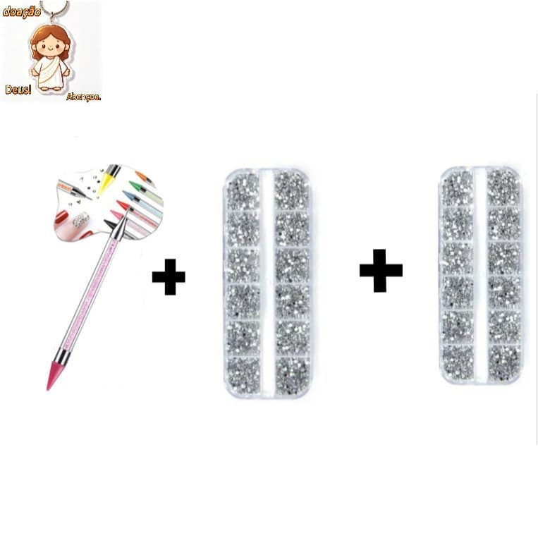 kit com 2 Estojo Kit Strass Prata +  Caneta Pega Strass