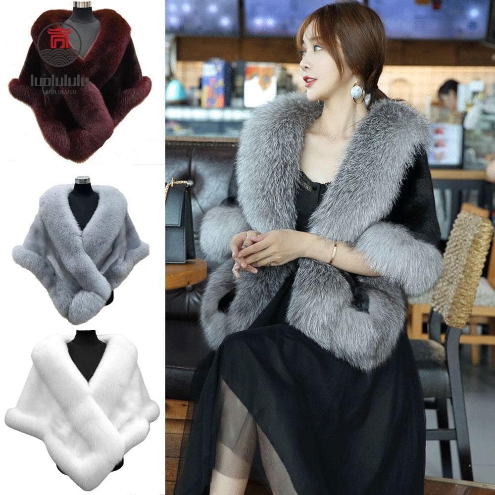 LUOLULULU Xale De Pelúcia , Gola De Pele Sintética Quente De Inverno Nupcial , Casaco Fashion Capa De Cardigã Grosso