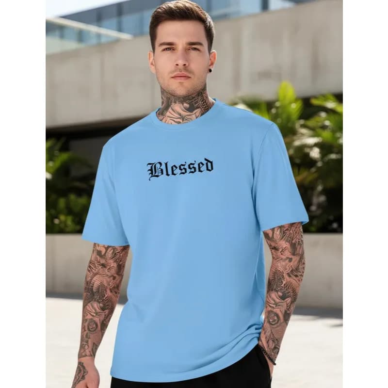 Camiseta Masculina 100% Algodão Estampa BLESSED
