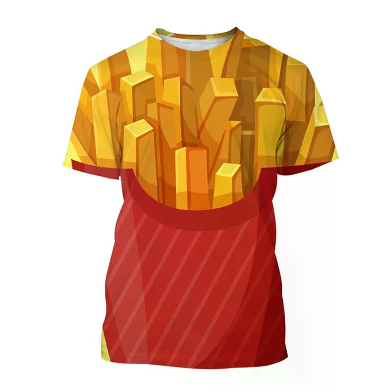 Camiseta Com Estampa De Batatas Fritas Para Homens , Comida De Batata , 3D , Verão , Casual , Solta , Gola Redonda , Uni