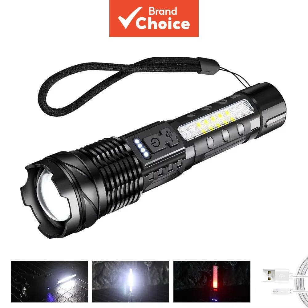 Lanterna LED XHP50 à prova d'água SAIMILI 18650 com luz lateral, 7 modos, lanterna de pesca e camping recarregável por