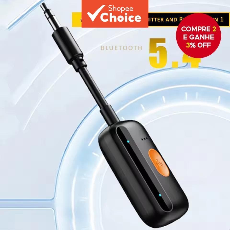 Adaptador 2-em-1 SPRISE Bluetooth 5.4 Sem Fio Receptor/Transmissor para Som Automotivo com Entrada Auxiliar 3.5mm
