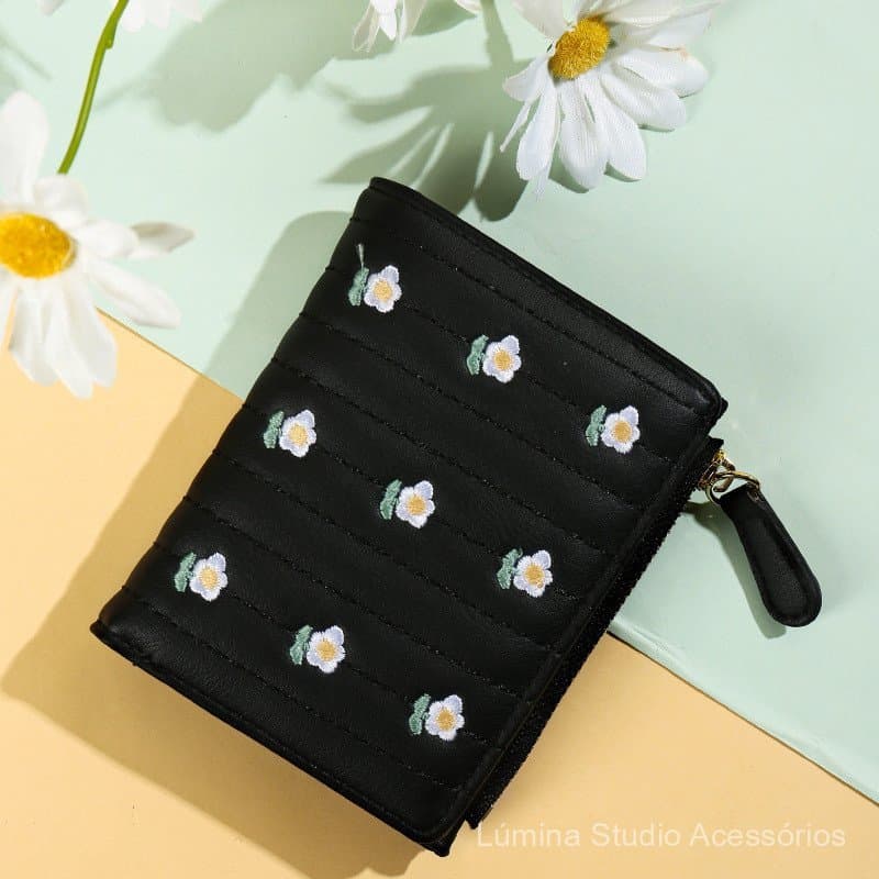 Mini Porta-Moedas Bordado Simples para Estudantes, Porta-Cartões Criativo para Mulheres, Carteira Multifuncional, Cartei