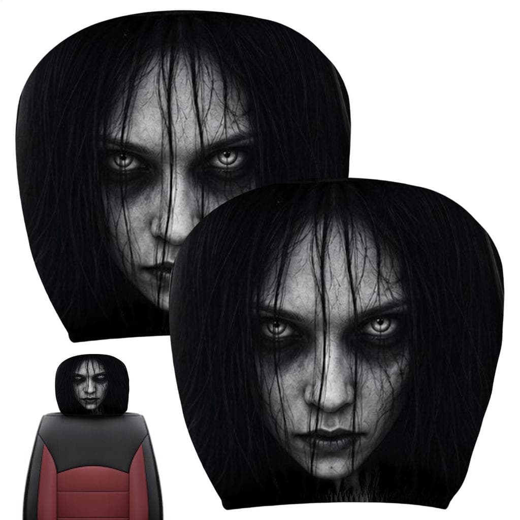 Halloween Fantasma Rosto Encosto De Cabeça Cobre 2 Peças Universal Elástico Caso Horror Impressão Assento Protetor heqoi