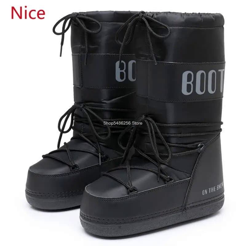 Botas de Neve Impermeáveis para Mulheres, Botas de Esqui da Moda, Brancas e Pretas, Calçados Quentes de Inverno com Forr