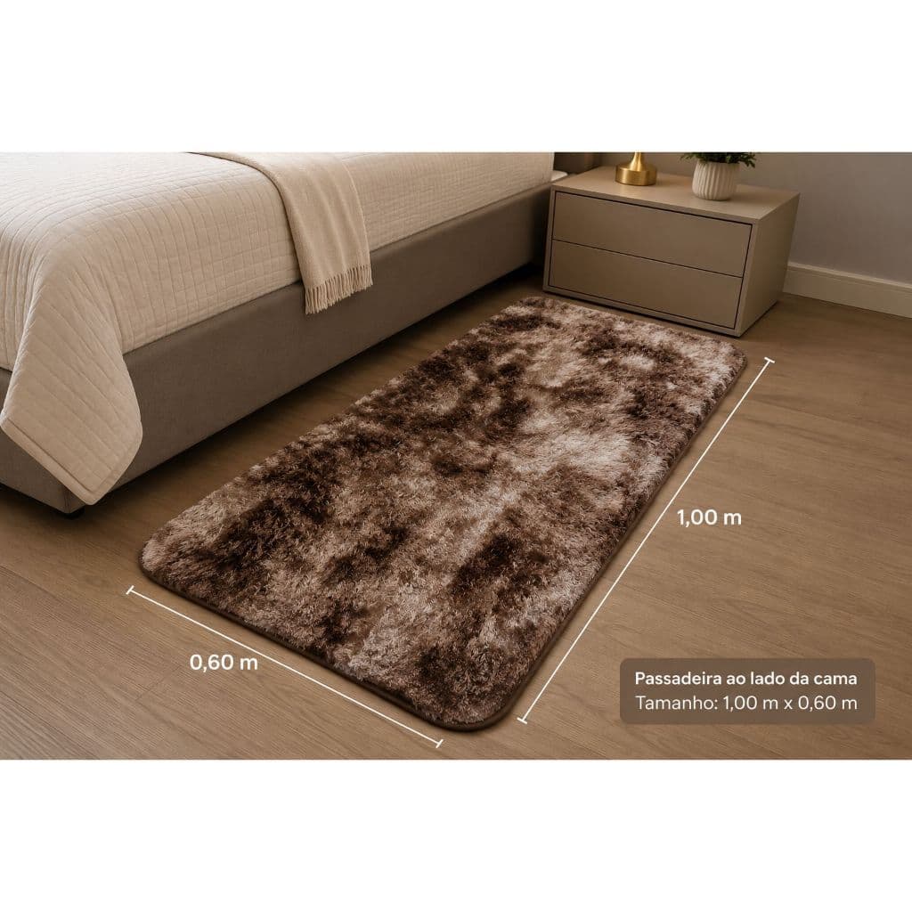 Passadeira Felpuda Antiderrapante 1,00x0,60m Tapete Decorativo Macio para Quarto Corredor Sala