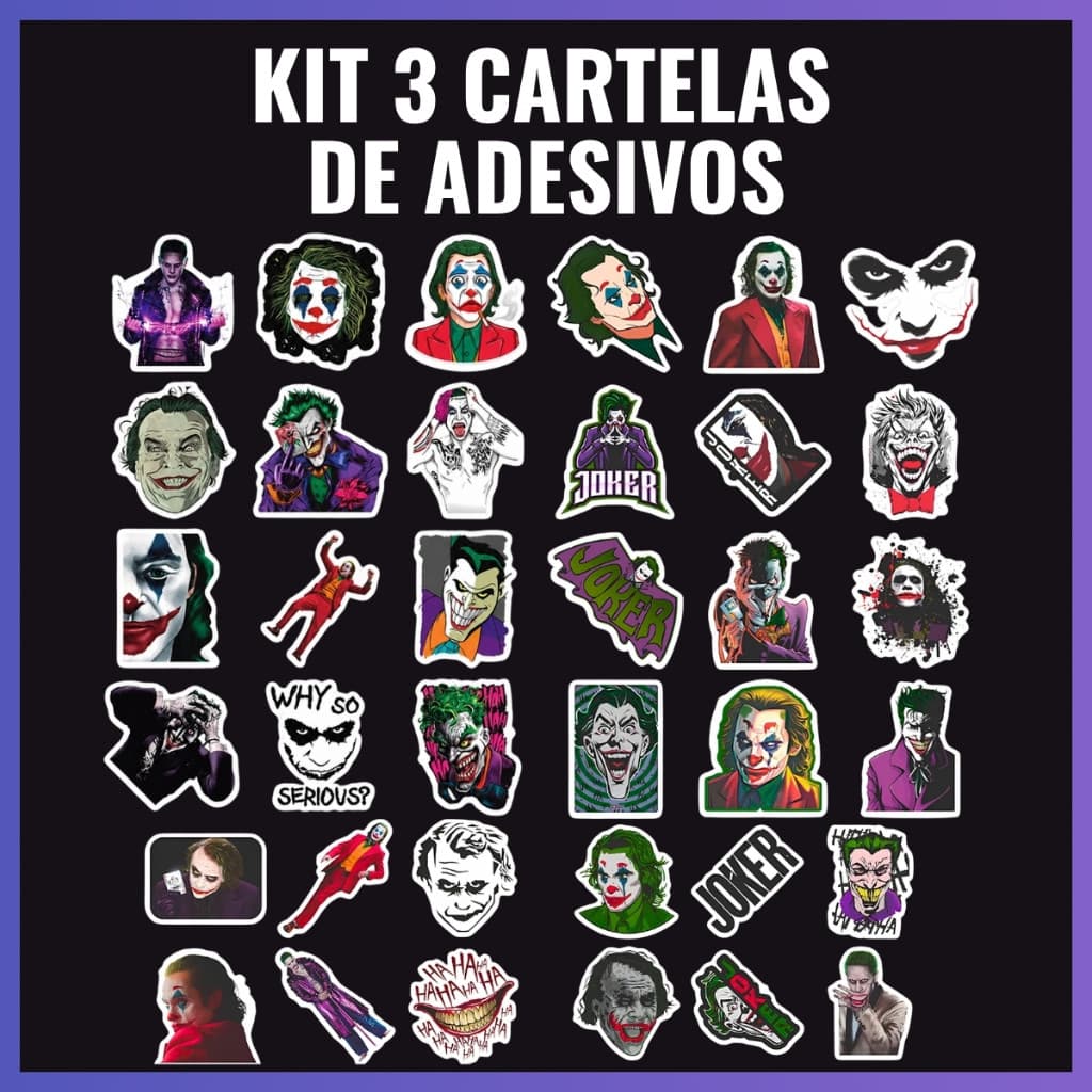 Kit Adesivos Decorativos Estilo Coringa para Moto, Carro, Capacete e Bike com 48 Unidades Loja1733