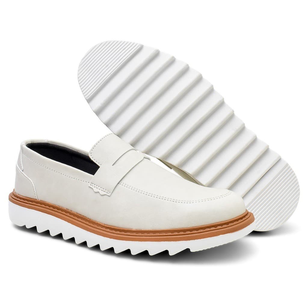 Mocassim Masculino Casual Sapato Social Loafer Elegante Branco Calce Facil
