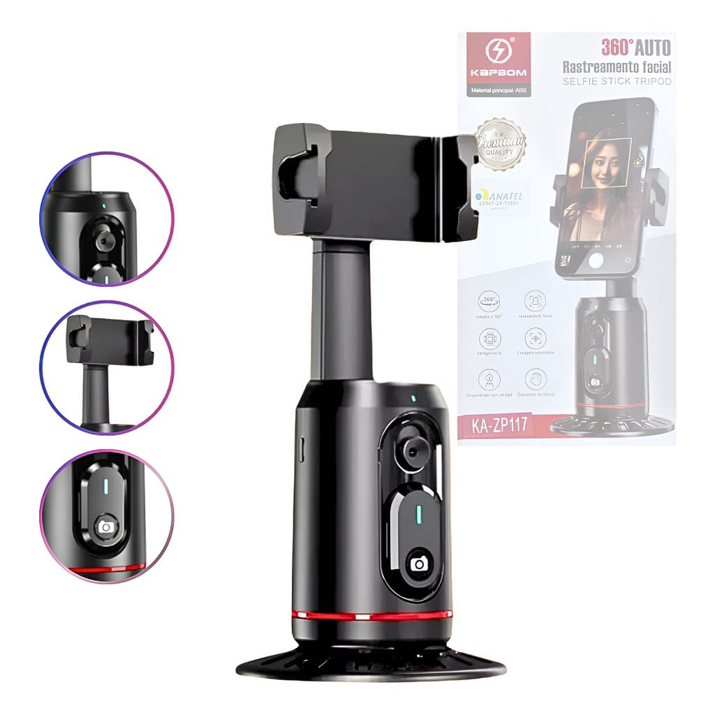 Suporte Celular Com Rastreamento Facial 360º Selfie Stick