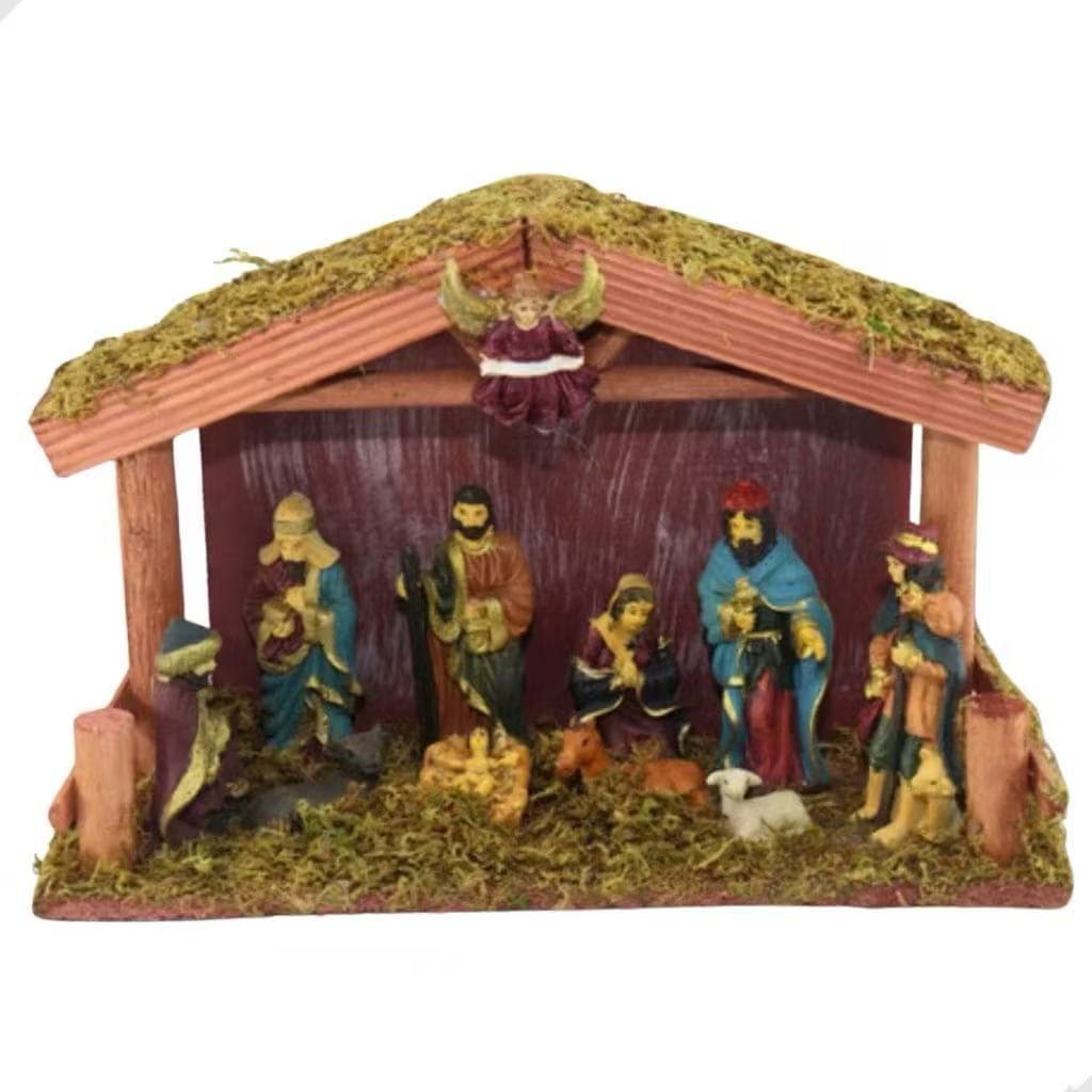 enfeite de natal presepio com  pecas em resina Natalino em Resina Escultura Nascimento Jesus presente