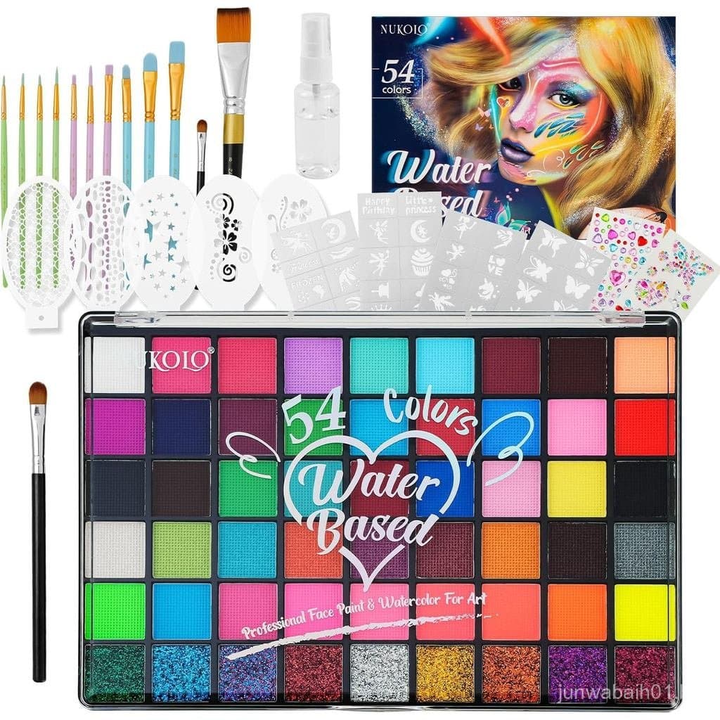 Conjunto Profissional de Tintas Faciais com 54 Cores Não Tóxicas, Paleta de Maquiagem para Pintura Facial Ativada por Ág