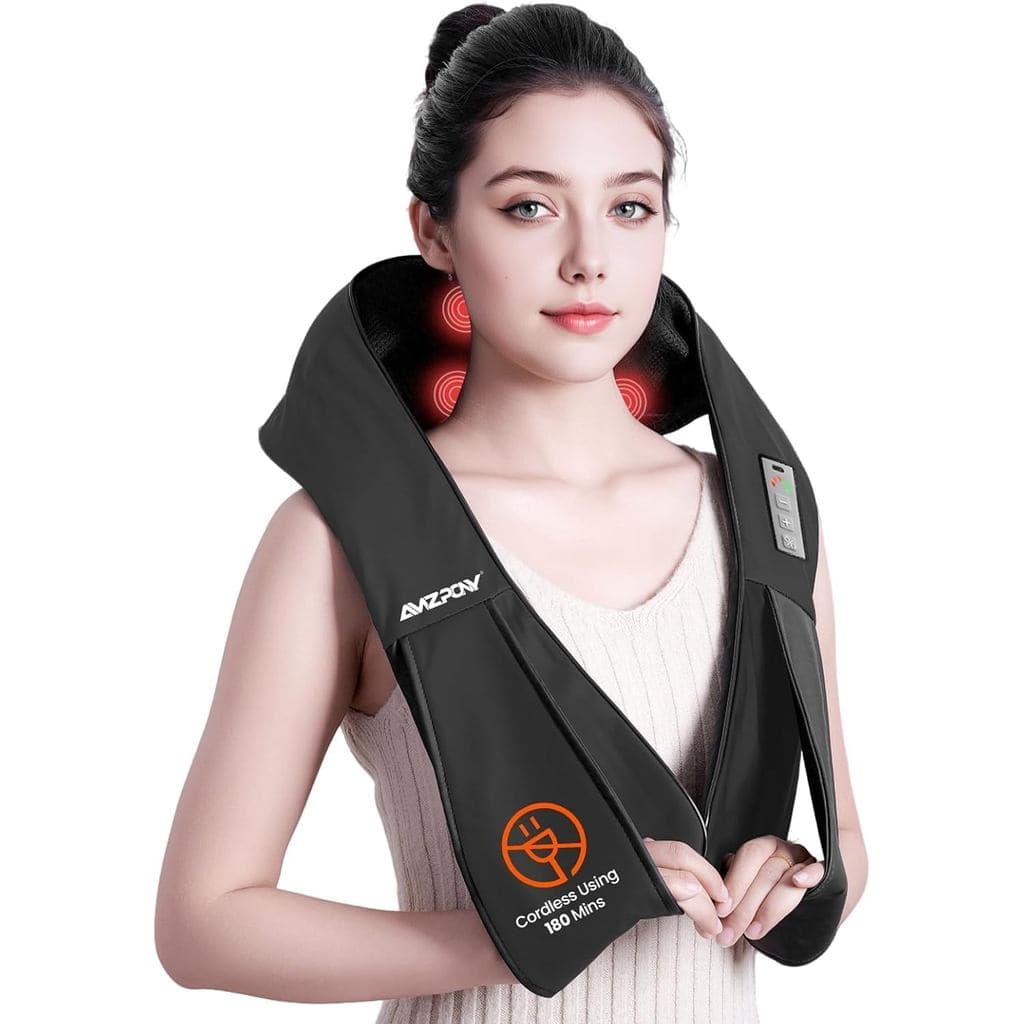 AMZPONY ®   Massageador de Pescoço Sem Fio para Alívio da Dor Muscular Profunda, Massageador Shiatsu Recarregável para P