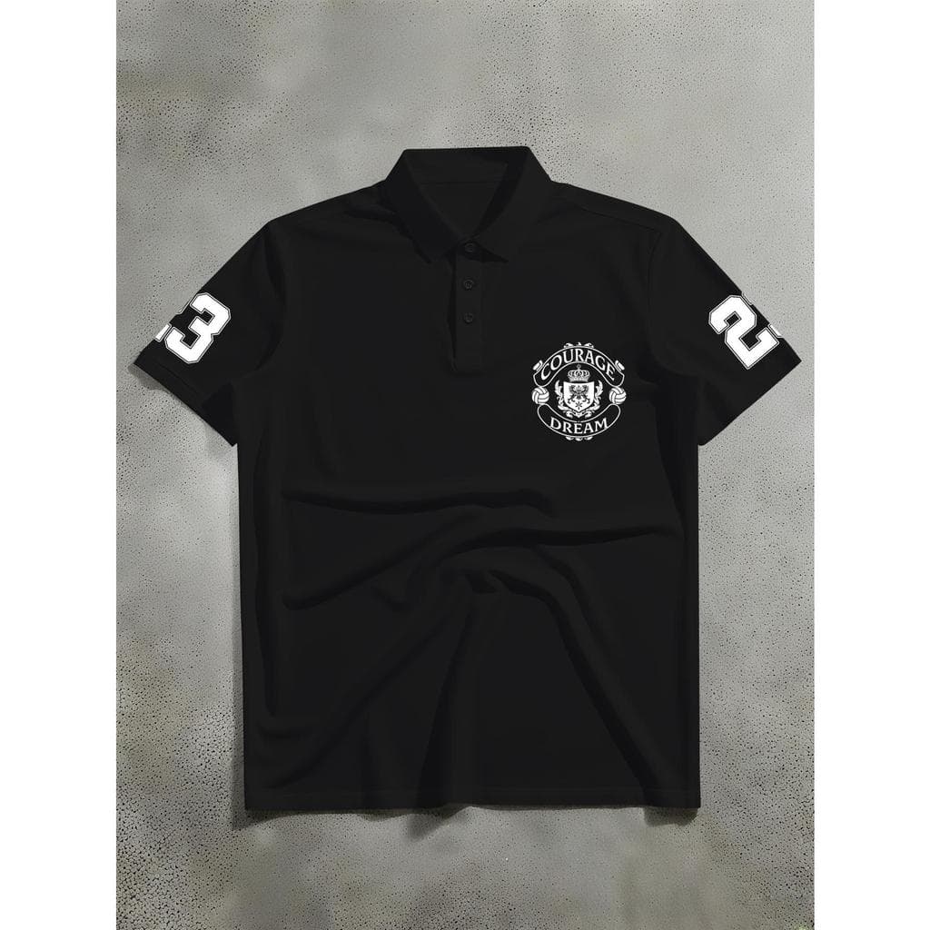 Camisa Polo Masculina de Manga Curta com Estampa de Emblema na Manga #23