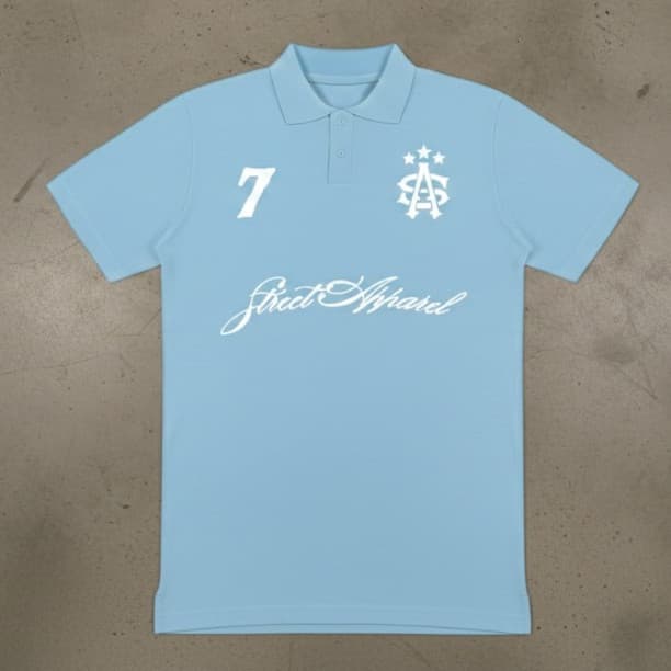 Camisa Polo Unissex SA7Azul Bebê feita em algodão